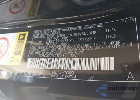 2015 Lexus Rx from USA, damaged, VIN 2T2BC1BA2FC010048